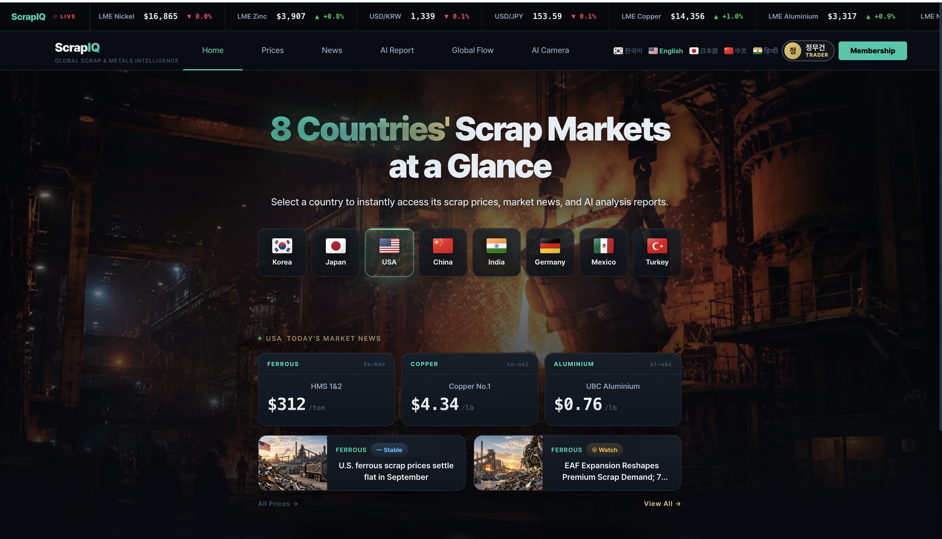 ScrapIQ English global market home screen